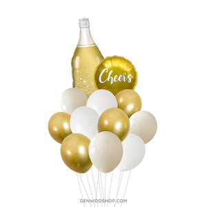 Cheers Balloon Bouquet - Gold Bubbly Wine Champagne Bottle Balloon