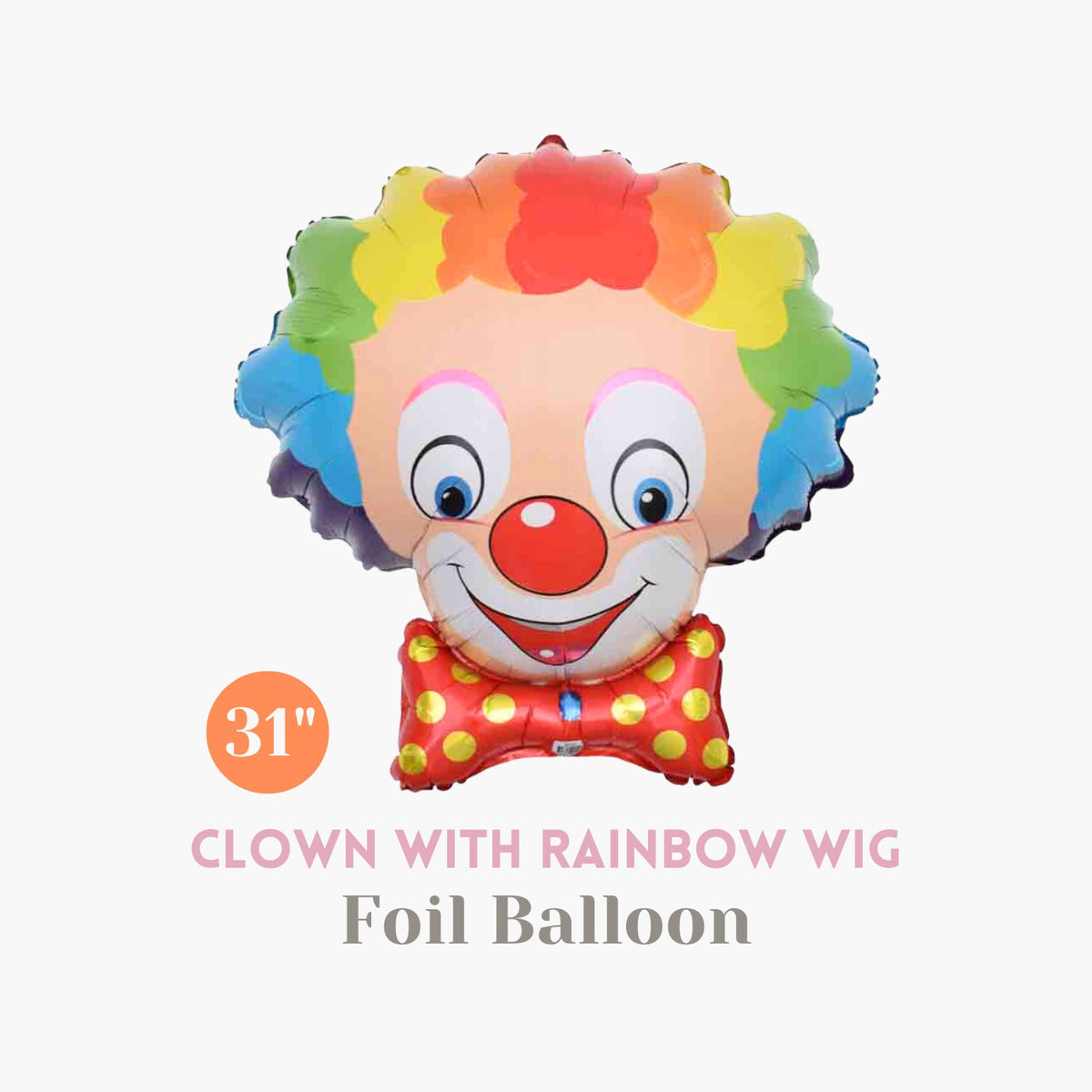 Clown with Rainbow Wig Foil Balloon 31" - Retro Vintage Circus Carnival Funfair Birthday Party Decorations