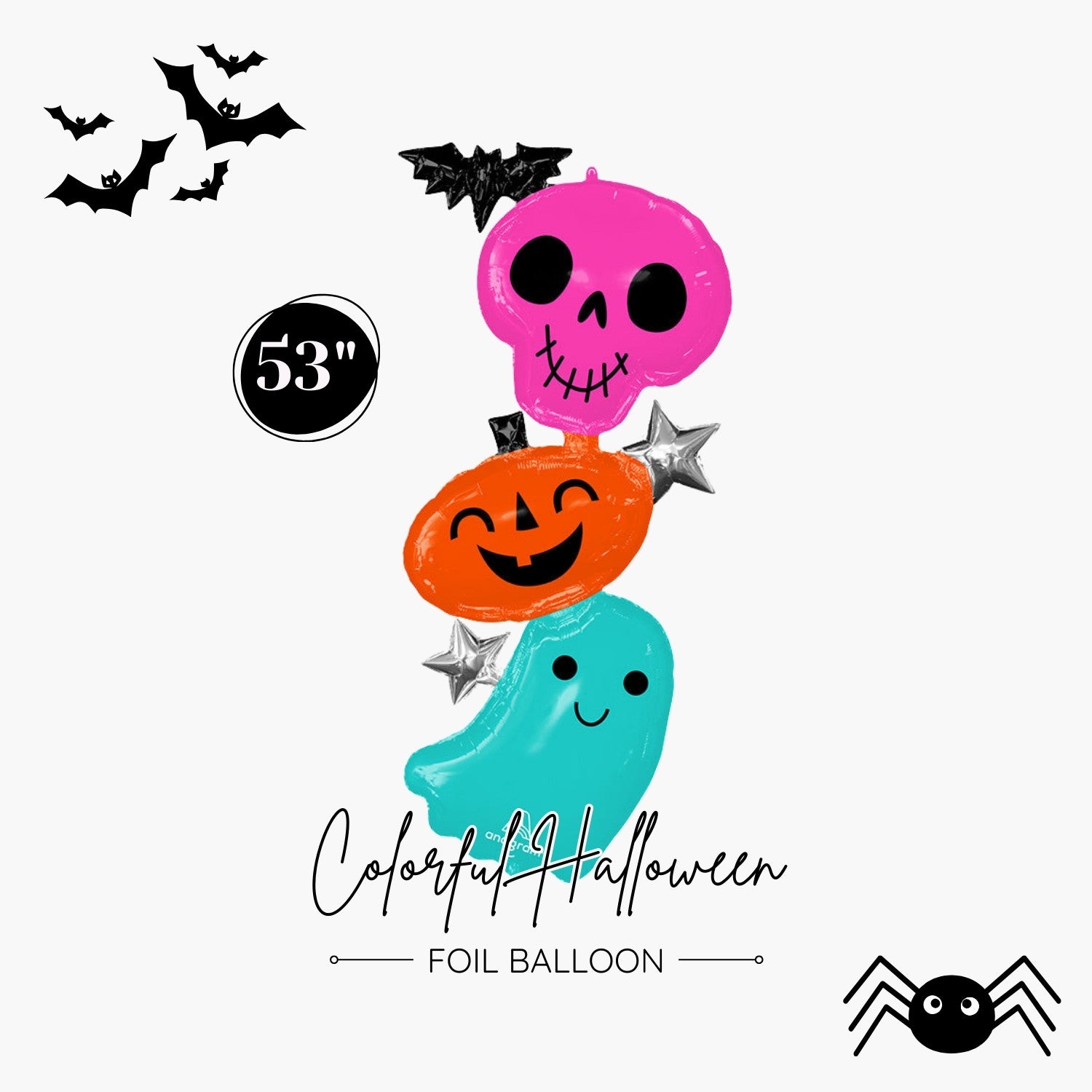 Colorful Halloween Foil Balloon 53" - Cute Spooky Ghost Pumpkin Skull Halloween Party Decorations - Ottawa Balloons