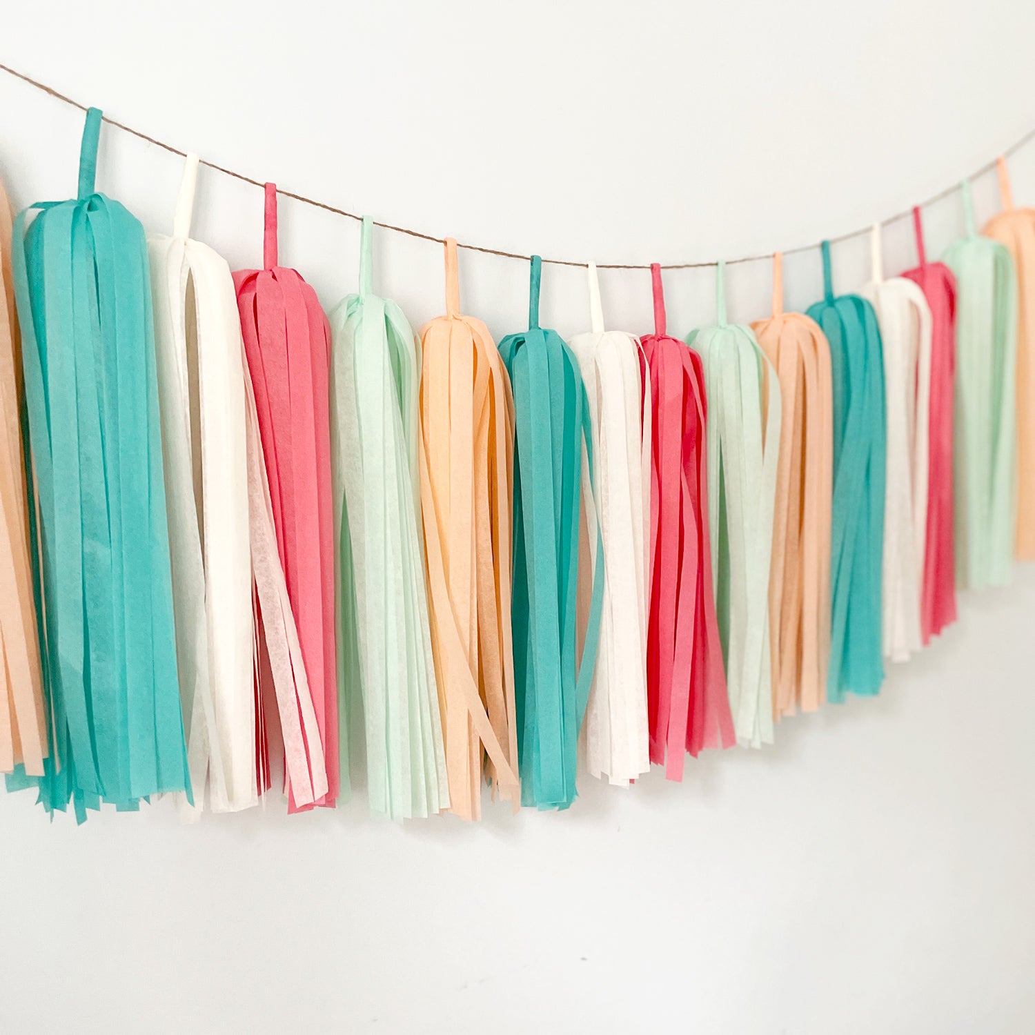 Spring Garden Tassel Garland - Coral Peach Turquoise Baby Girl Nursery Wall Hanging Decoration - Girl Birthday Party Backdrop - Girls Bedroom