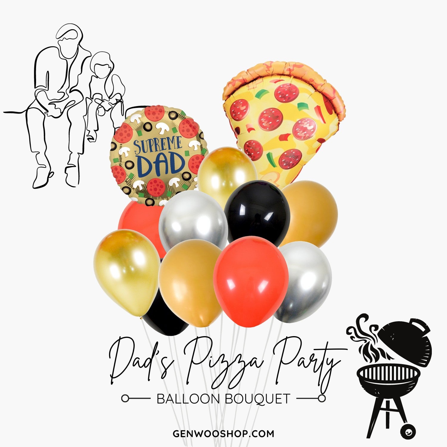 Dad's Pizza Party Balloon Bouquet - Dad's Birthday Party - Happy Father's Day - Ottawa Helium Balloon Services
