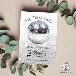 Disco Ball Birthday Party Digital Invitation - Editable