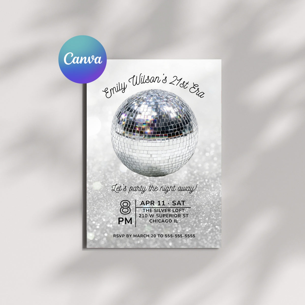 Disco Ball Birthday Party Digital Invitation - Editable