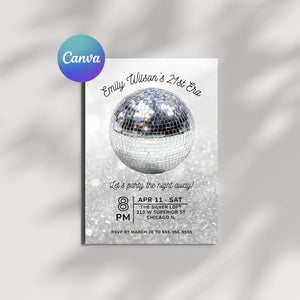 Disco Ball Birthday Party Digital Invitation - Editable