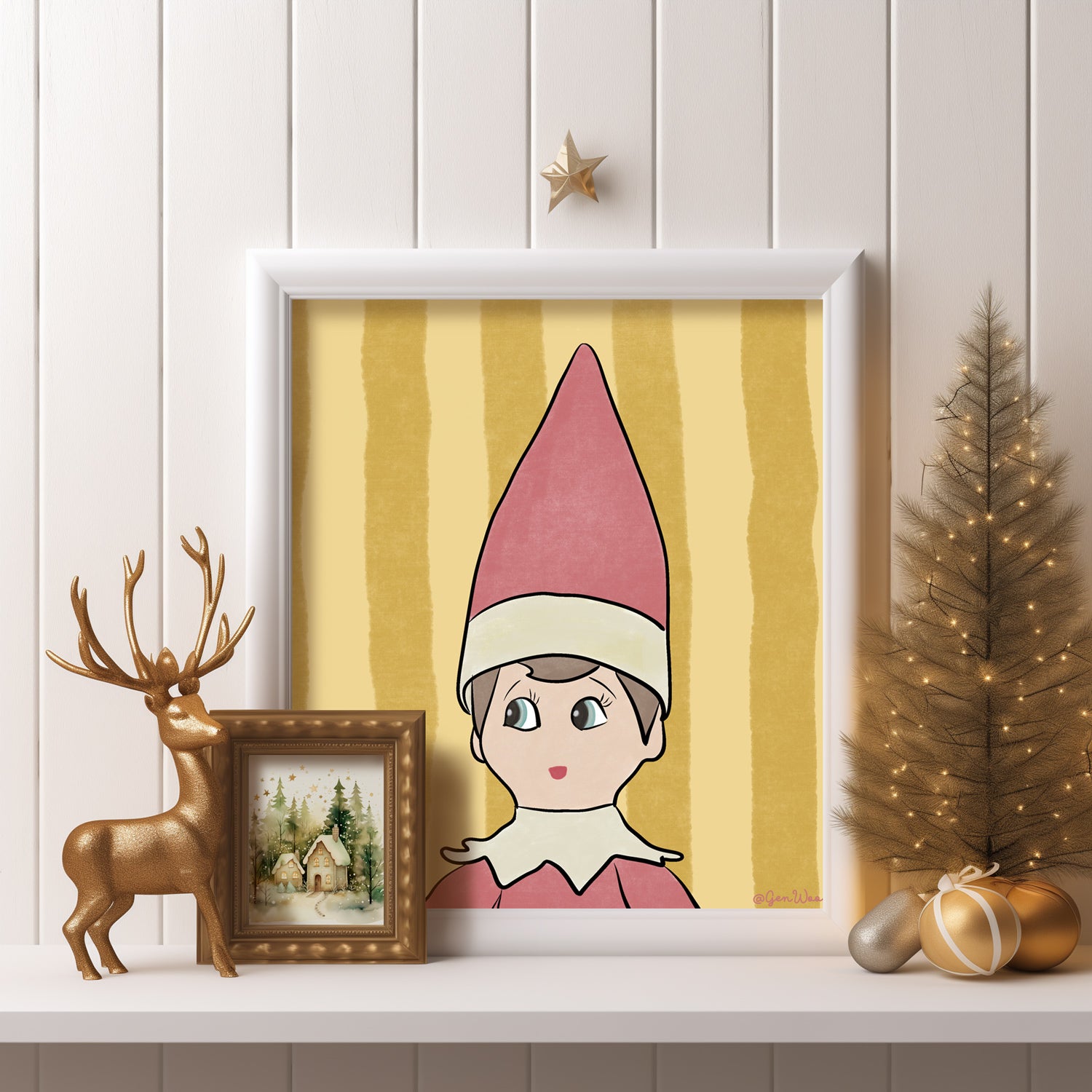Digital Elf Print | 6 Sizes in 1 - Christmas Elves Wall Art Download Printable - Illustration for Children