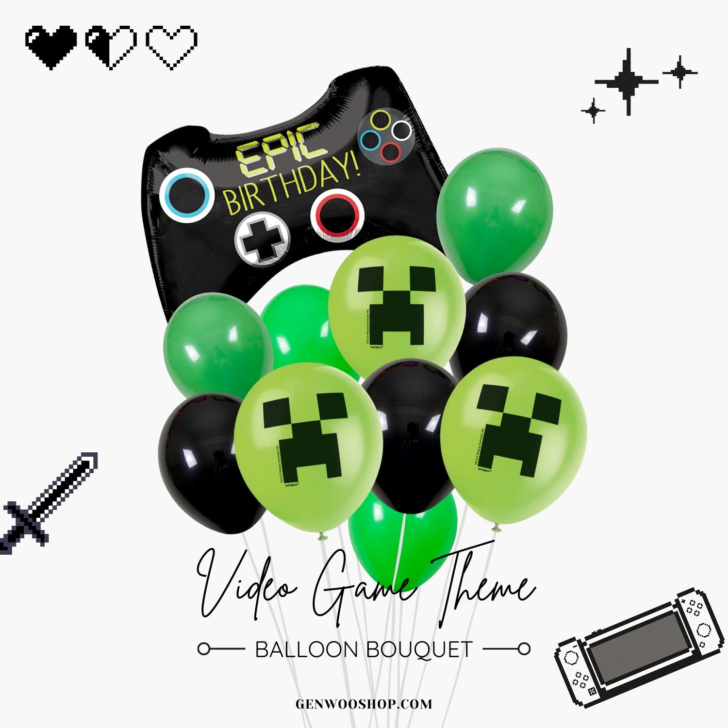Epic Video Game Birthday Balloon Bouquet - Gamer Teen Boys Birthday Party Decorations - Ottawa Helium Balloons 