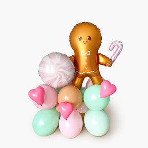 Pink and Mint Gingerbread Man Balloon Tower - Cute Christmas Balloon Decoration - Balloon Column Statue
