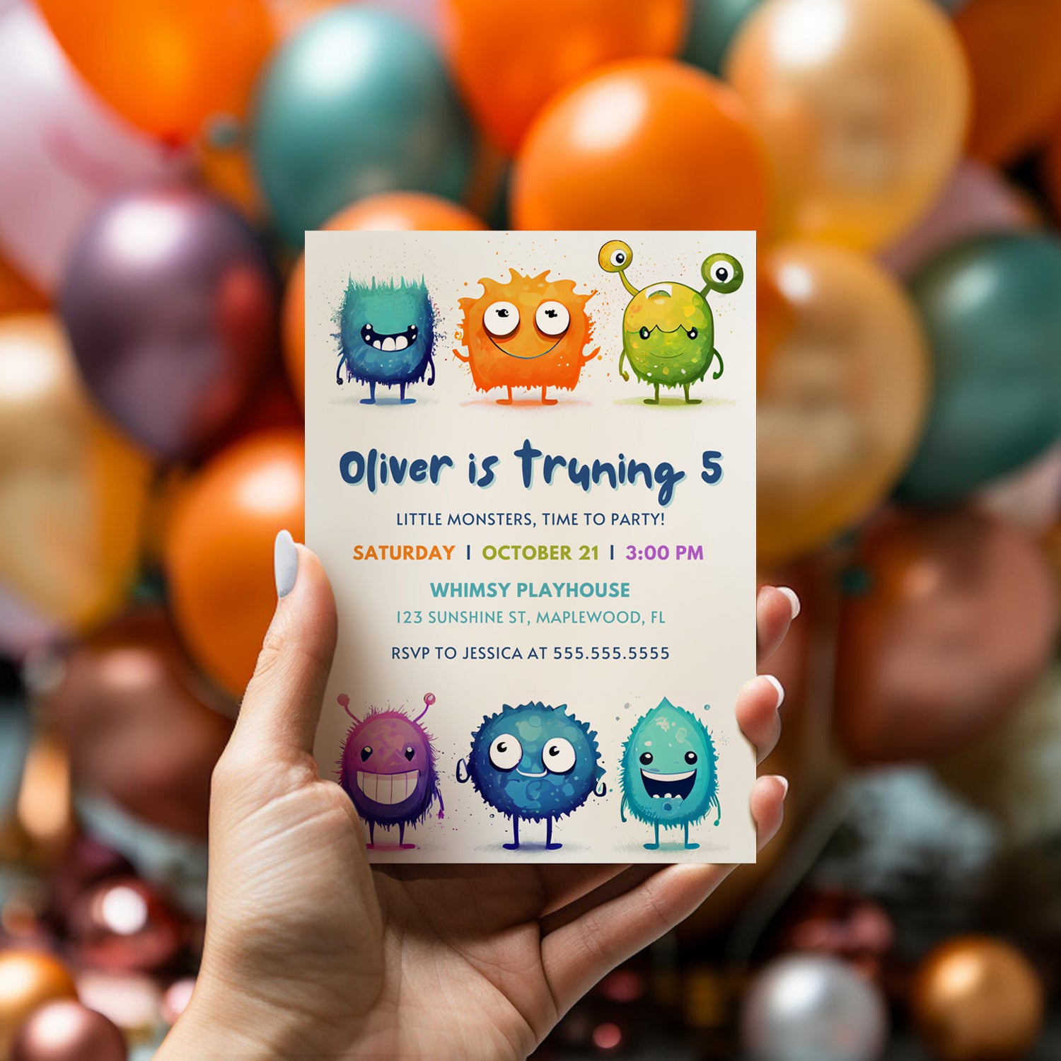 Editable Monsters Birthday Party Digital Invitation, Halloween Kids Party Invite, Cute Halloween Ideas, Canva Template INSTANT DOWNLOAD