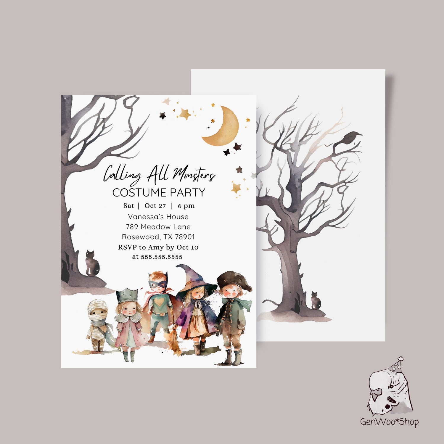 Editable Digital Halloween Costume Party Invitation - Halloween Children Birthday Party Digital Invitation - Canva Template Instant Download