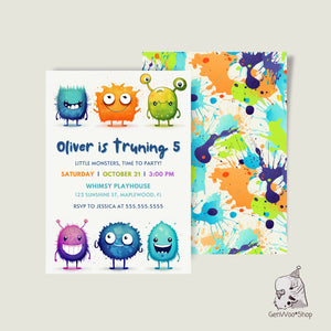 Editable Digital Monsters Birthday Party Invitation - Halloween Children Party Digital Invitation   - Canva Template Instant Download