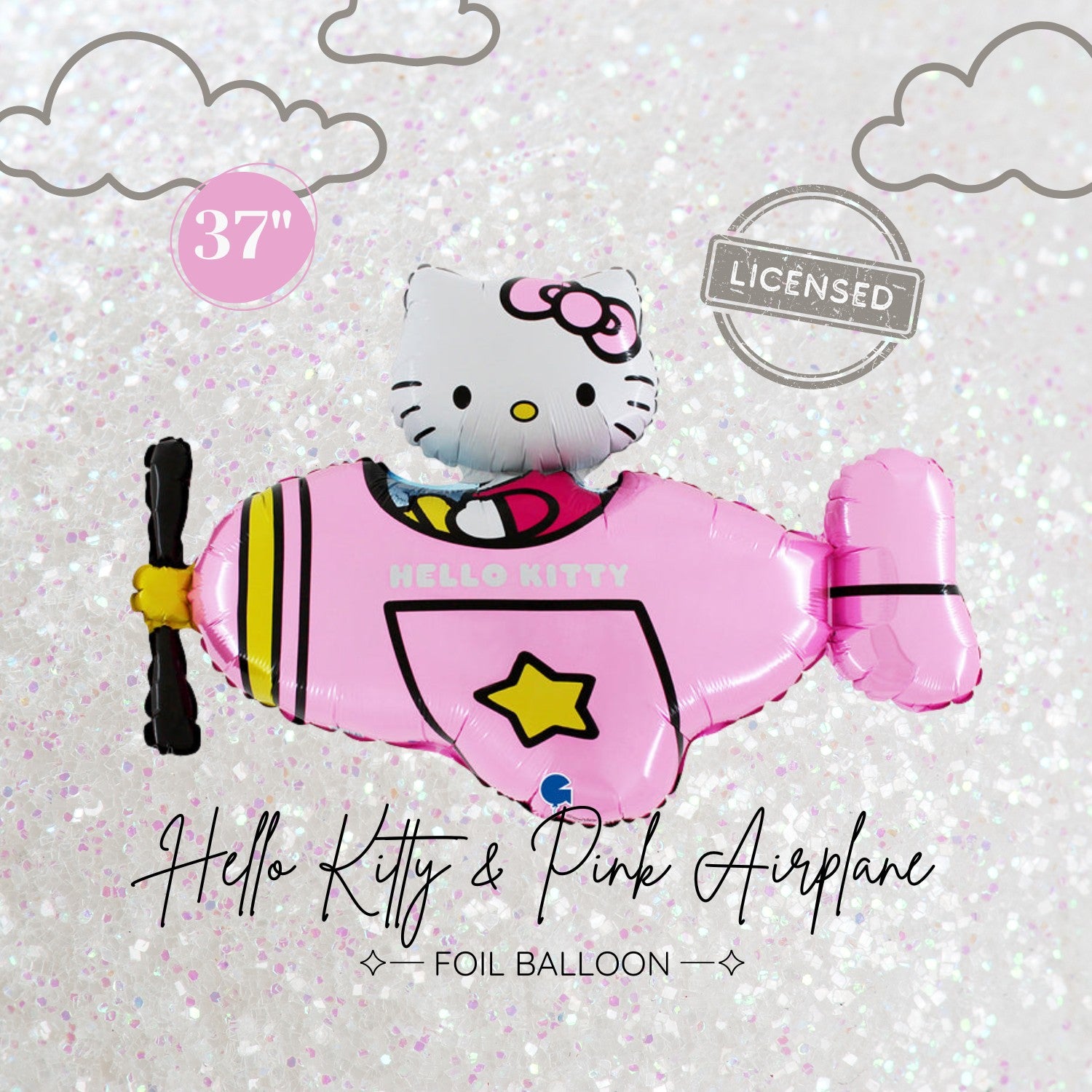 Licensed Hello Kitty And Pink Airplane Foil Balloon 37" - Kawaii Girls Birthday Party Decorations - Ottawa Balloons