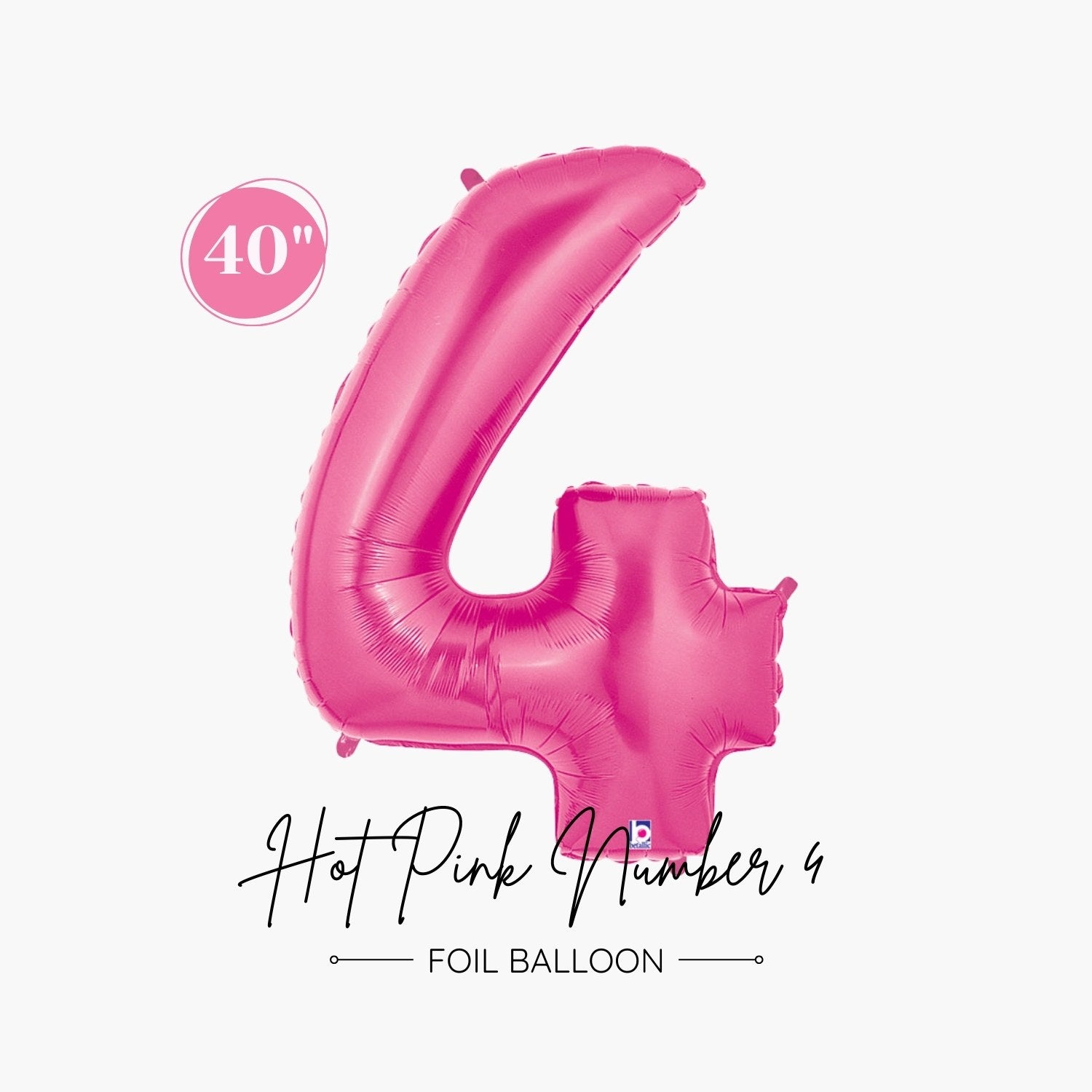 Jumbo Hot Pink Number 4 Foil Balloon - Girl 4th Birthday Party, Princess Party, 4th Anniversary
