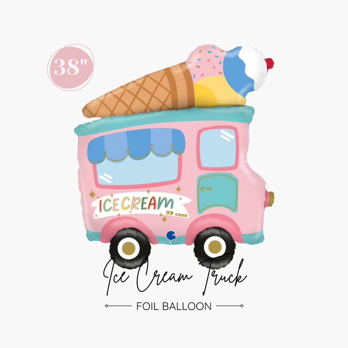 Ice Cream Truck Foil Balloon 38" - Summer Girl Birthday Party - Pool Party Decoration