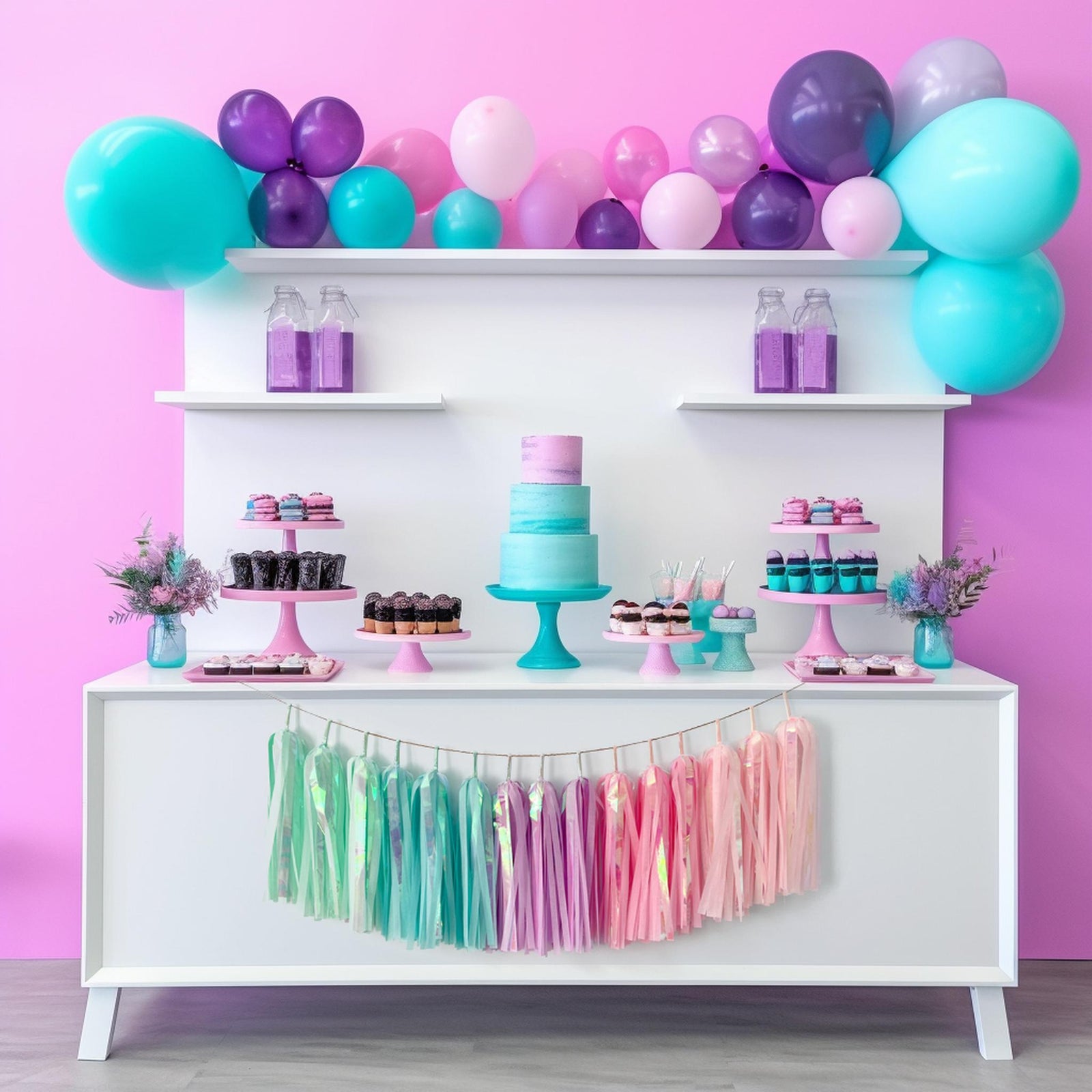 Iridescent Mermaid Tassel Garland - Ocean Mermaid Ombre Pink Blue Mint Party Decorations