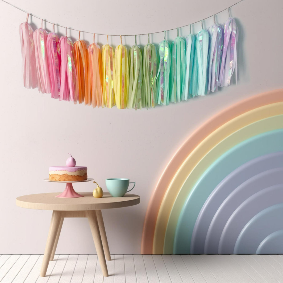 Iridescent Pastel Rainbow Tassel Garland - Rainbow Birthday Party Decorations