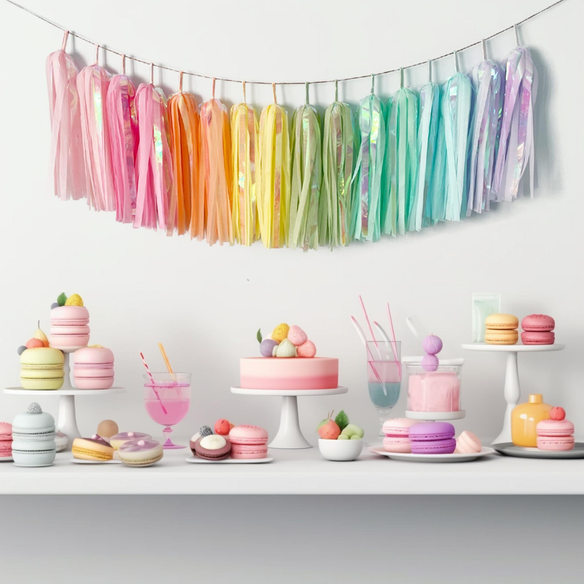 Iridescent Pastel Rainbow Tassel Garland - Rainbow Birthday Party  Decorations - GenWooShop