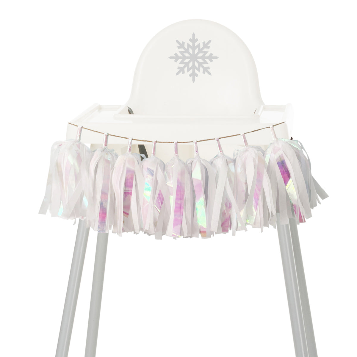 Let It Snow Iridescent High Chair Garland - Iridescent White Winter Party Decor, Winter Wedding, Frozen Party Theme, Frozen Birthday, Winter Wonderland, White Christmas Decorations by GenWoo Shop