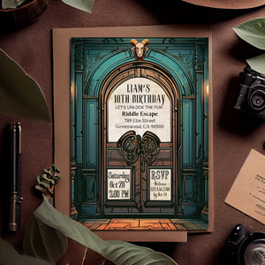 Mysterious Escape Room Party Invitation - Halloween Haunted Mansion Birthday Party - Detective Game Night - Canva Template Instant Download