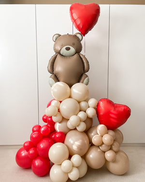 Bear and Hearts Organic Balloon Tower Valentine's Day Proposal Engagement Decoration