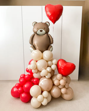 Bear and Hearts Organic Balloon Tower Valentine's Day Proposal Engagement Decoration