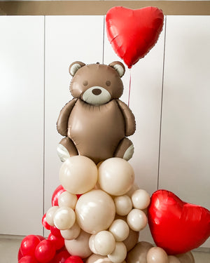 Bear and Hearts Organic Balloon Tower Valentine's Day Proposal Engagement Decoration