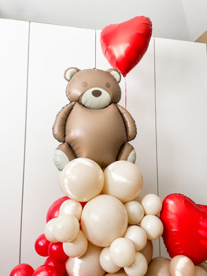 Bear and Hearts Organic Balloon Tower Valentine's Day Proposal Engagement Decoration