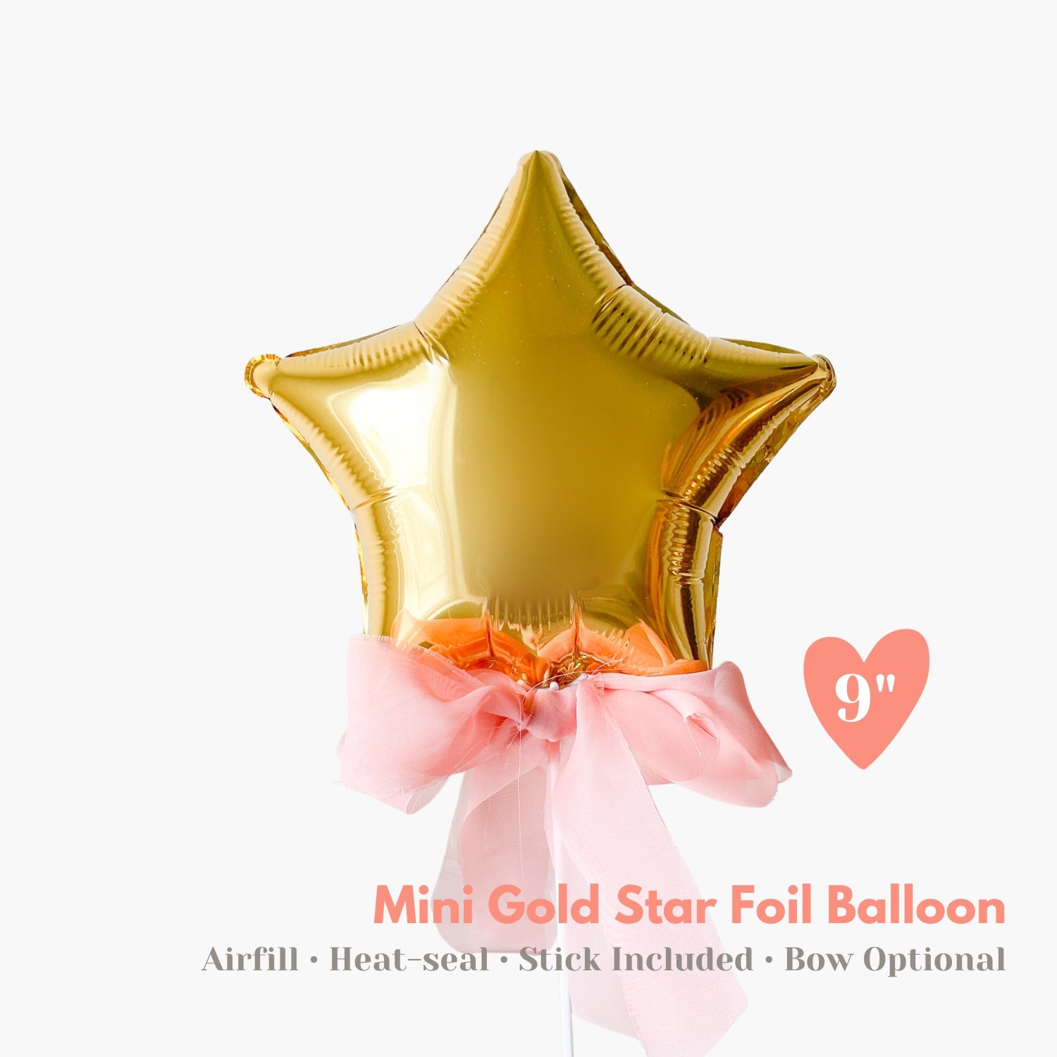 Air-fill Mini Gold Star Balloon with Bow - Kids Birthday Party Balloon Decoration - Photo Props - Party Favors