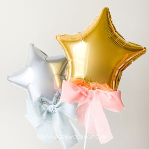 Air-fill Mini Gold Star Balloon with Bow - Kids Birthday Party Balloon Decoration - Photo Props - Party Favors