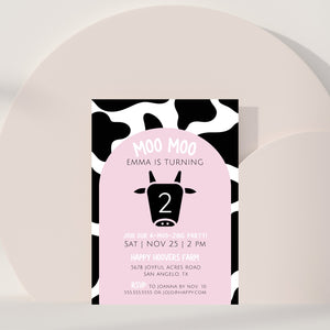 Editable Digital Moo Moo Cowgirl Birthday Party Invitation - Let's Go Girl - Moo I'm Two - Farm Birthday