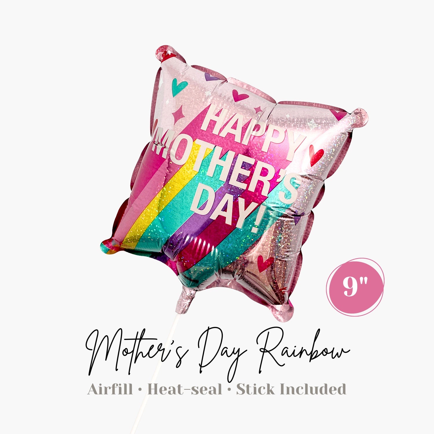 Mini Mother's Day Rainbow Balloon - Airfill & Heat-seal - Pink Happy Mother's Day