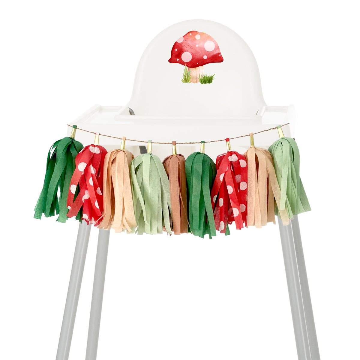 Mushroom Forest High Chair Garland - Enchanted Woodland Fairy 1st Birthday Cake Smash Decorations