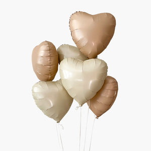 Neutral Beige Heart Mylar Balloon Bouquet