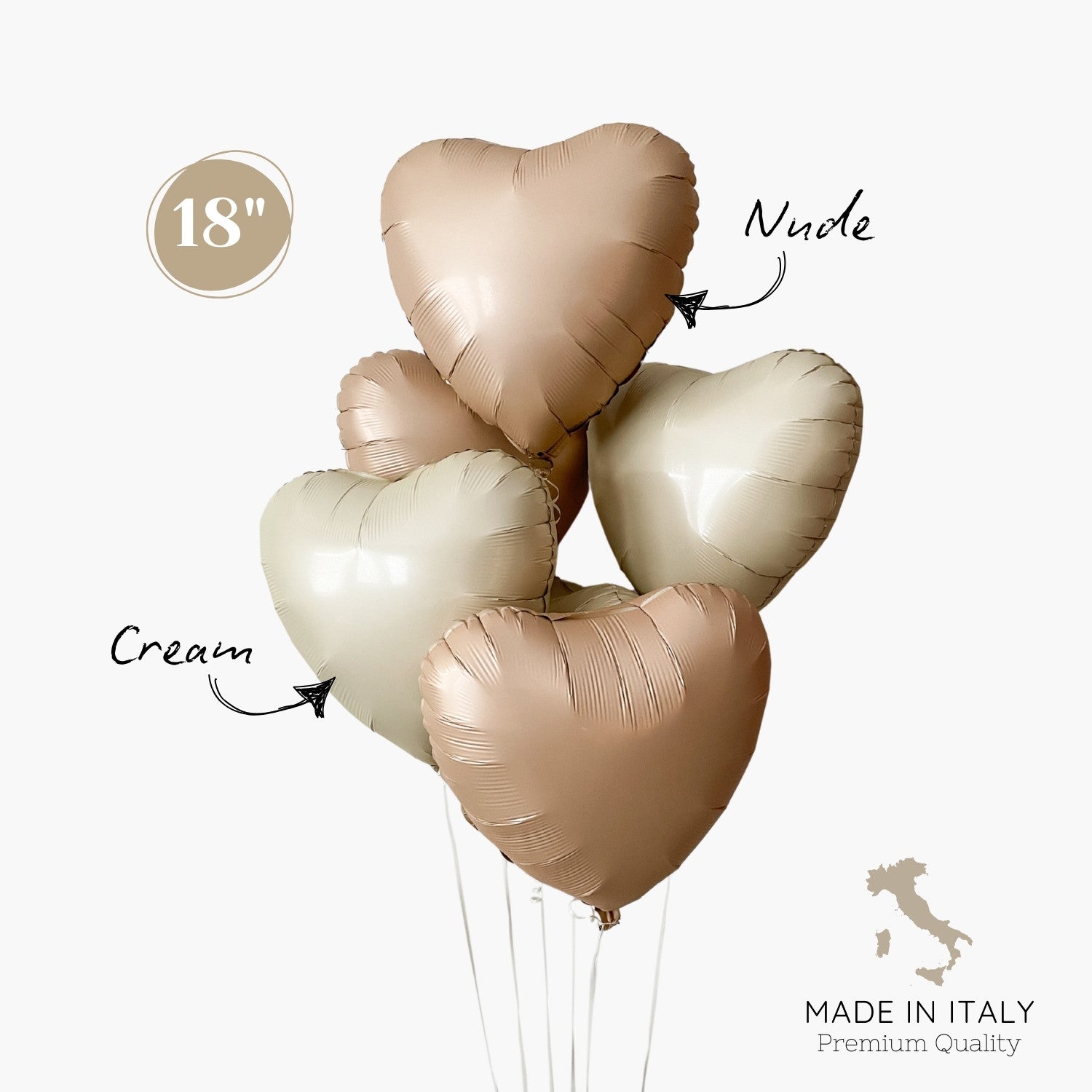 Neutral Beige Heart Mylar Balloon Bouquet