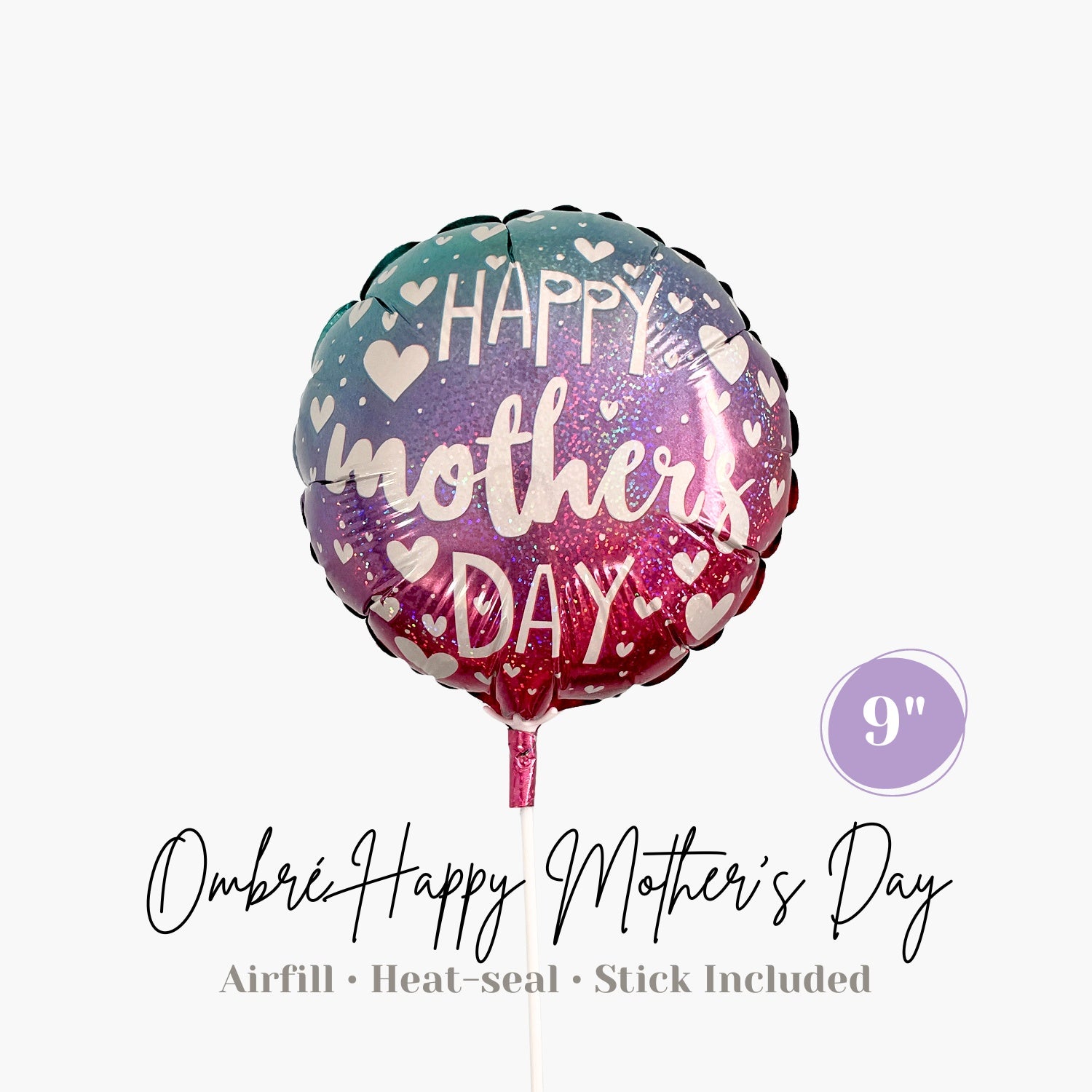 Mini Ombre Happy Mother's Day Balloon - Airfill Heat-Sealing - Pink Purple Aqua Blue Balloon