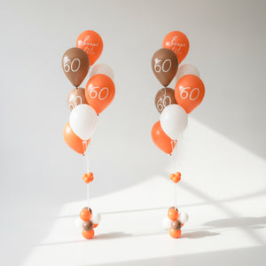 60th Birthday Balloon Bouquet in brown and orange with French bonne fête Decals 
