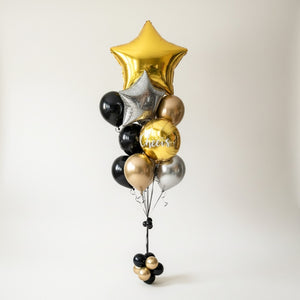 Black Gold Silver Helium Balloon Bouquet