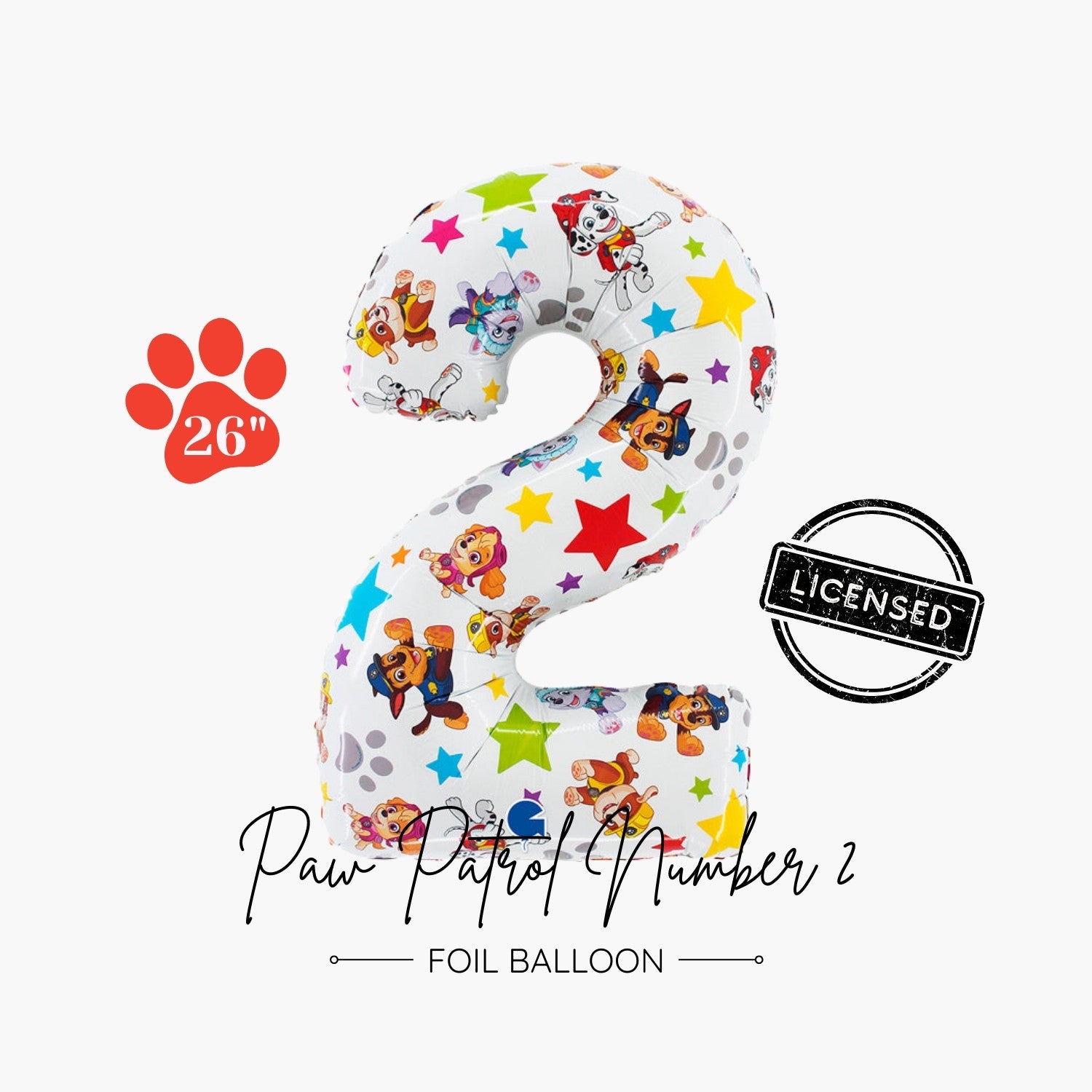 Licensed Paw Patrol Number 2 Foil Balloon 26" - Paw Patrol Second Birthday Party Decorations