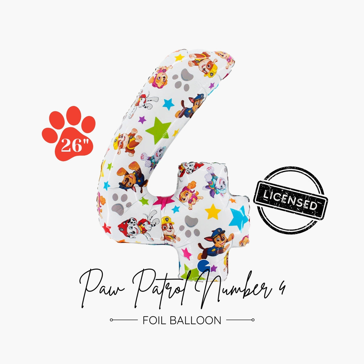 Licensed Paw Patrol Number 4 Foil Balloon 26" - Trendy Dog Cartoon Kids Fourth Birthday Decorations - Ottawa Balloon Party Shop
