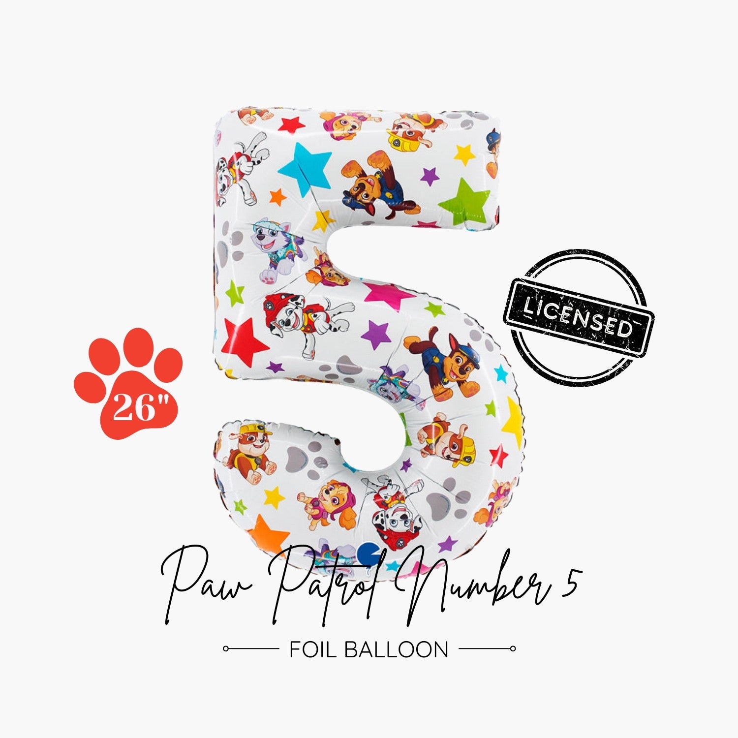 Licensed Paw Patrol Number 5 Foil Balloon 26" - Paw Patrol 5th Birthday Party Decorations