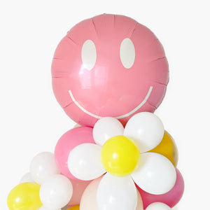 Pink Groovy Smile Balloon Column- Little Girl Boho Groovy Birthday Party Balloon Tower Decorations