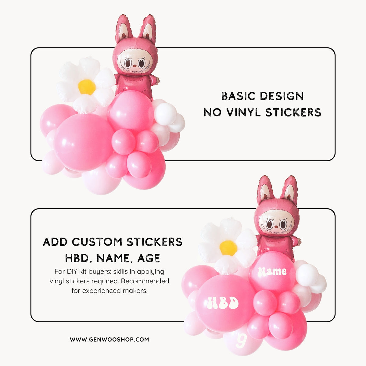 Pink Lafufu and Daisy Balloon Cluster