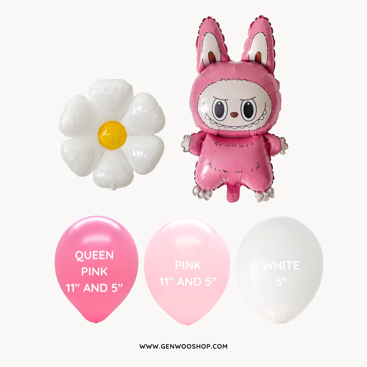 Pink Lafufu and Daisy Balloon Cluster