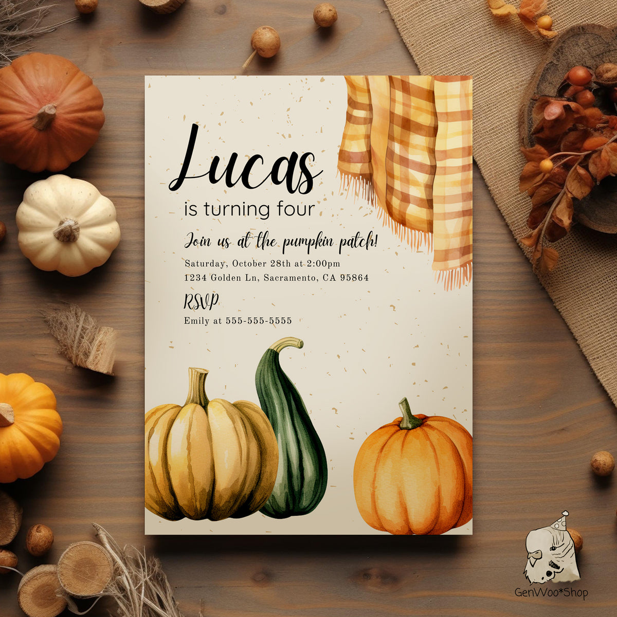 Editable Digital Pumpkins Harvest Birthday Party Invitation - Canva Template Instant Download