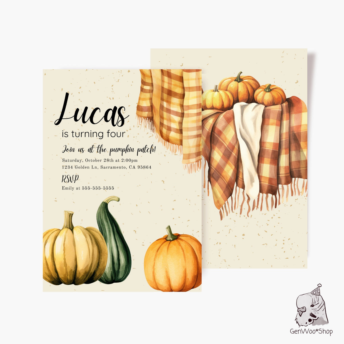 Editable Digital Pumpkins Harvest Birthday Party Invitation