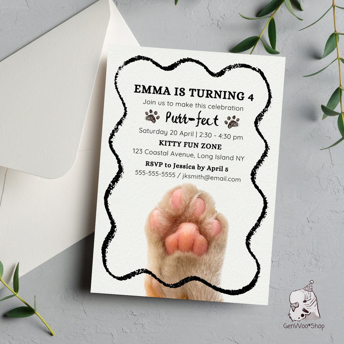 Editable Digital Purr-fect Cat Birthday Party Invitation - Pet Cat Kitty Kitten Birthday - Kids Birthday Invite 