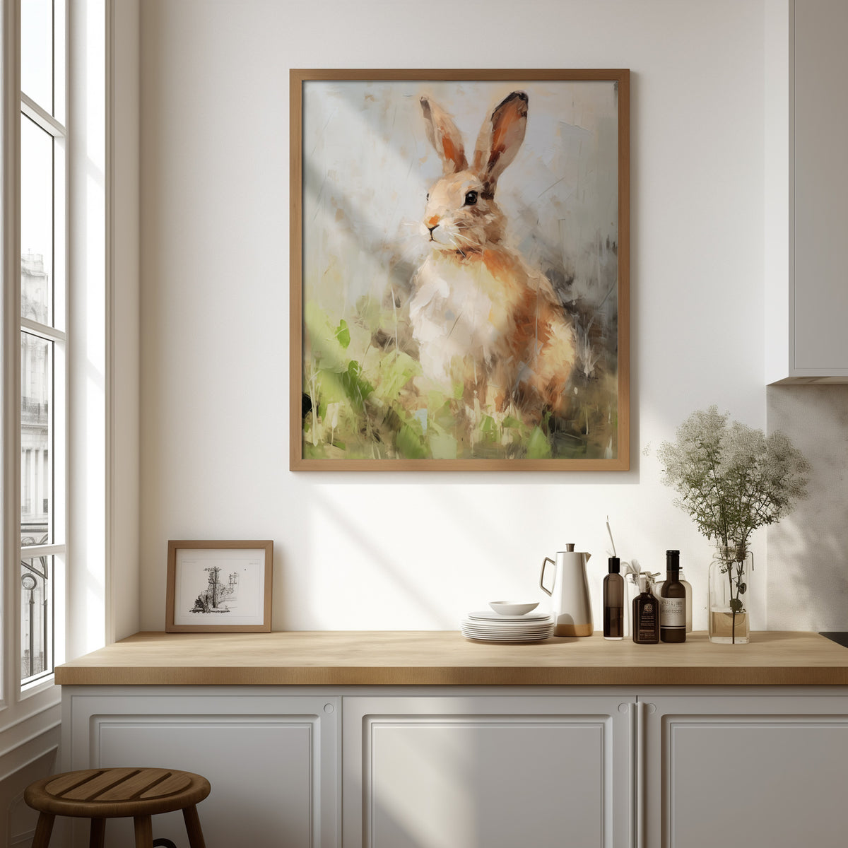 Rabbit in the Grass Print - Digital Printable Download - Farmhouse Kids Room Bunny Art - Rustic Easter Decoration for Children Playroom