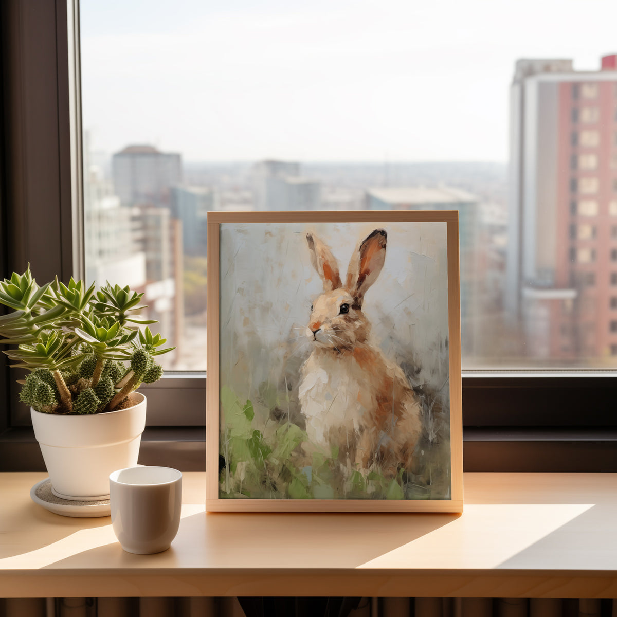 Rabbit in the Grass Print - Digital Printable Download - Farmhouse Kids Room Bunny Art - Rustic Easter Decoration for Children Playroom