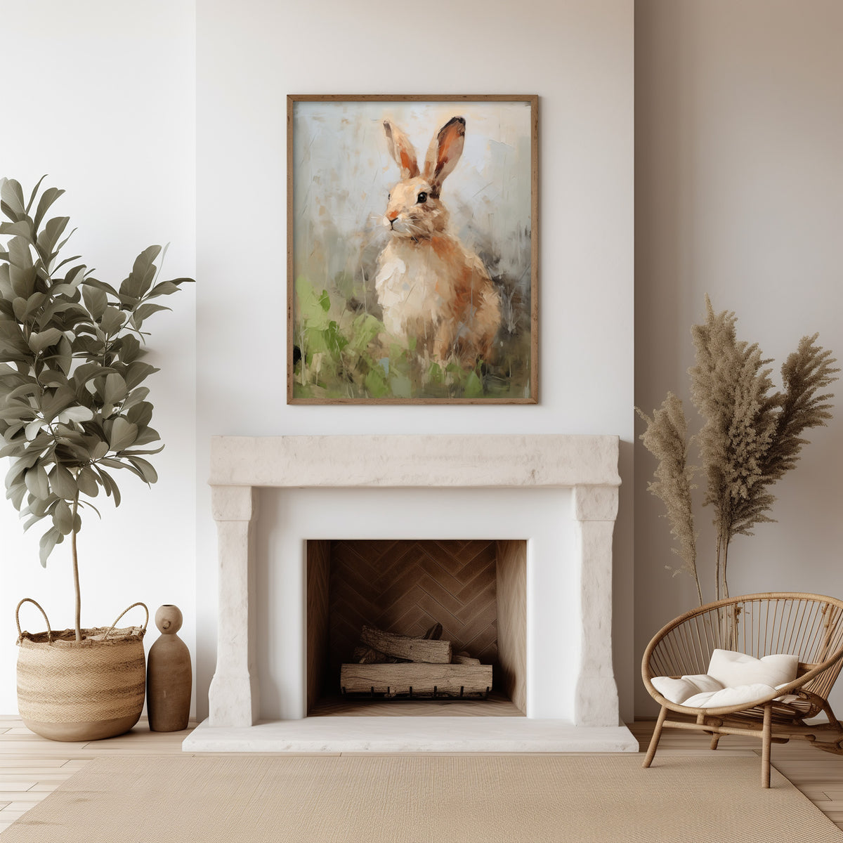 Rabbit in the Grass Print - Digital Printable Download - Farmhouse Kids Room Bunny Art - Rustic Easter Decoration for Children Playroom