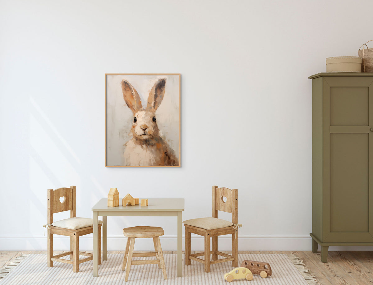 Rabbit in the Grass Print - Digital Printable Download - Farmhouse Kids Room Bunny Art - Rustic Easter Decoration for Children Playroom