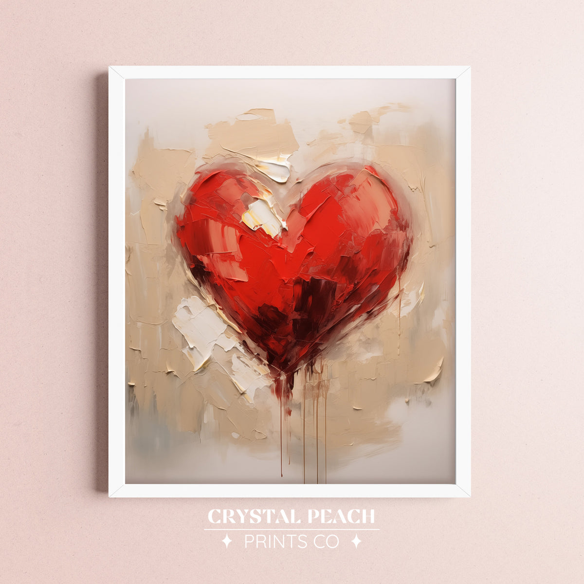 Red Heart Digital Print - Minimalist Valentine's Day Wall Art - Rustic Farmhouse Valentine Wall Decoration - Valentine's Day Gift for Her